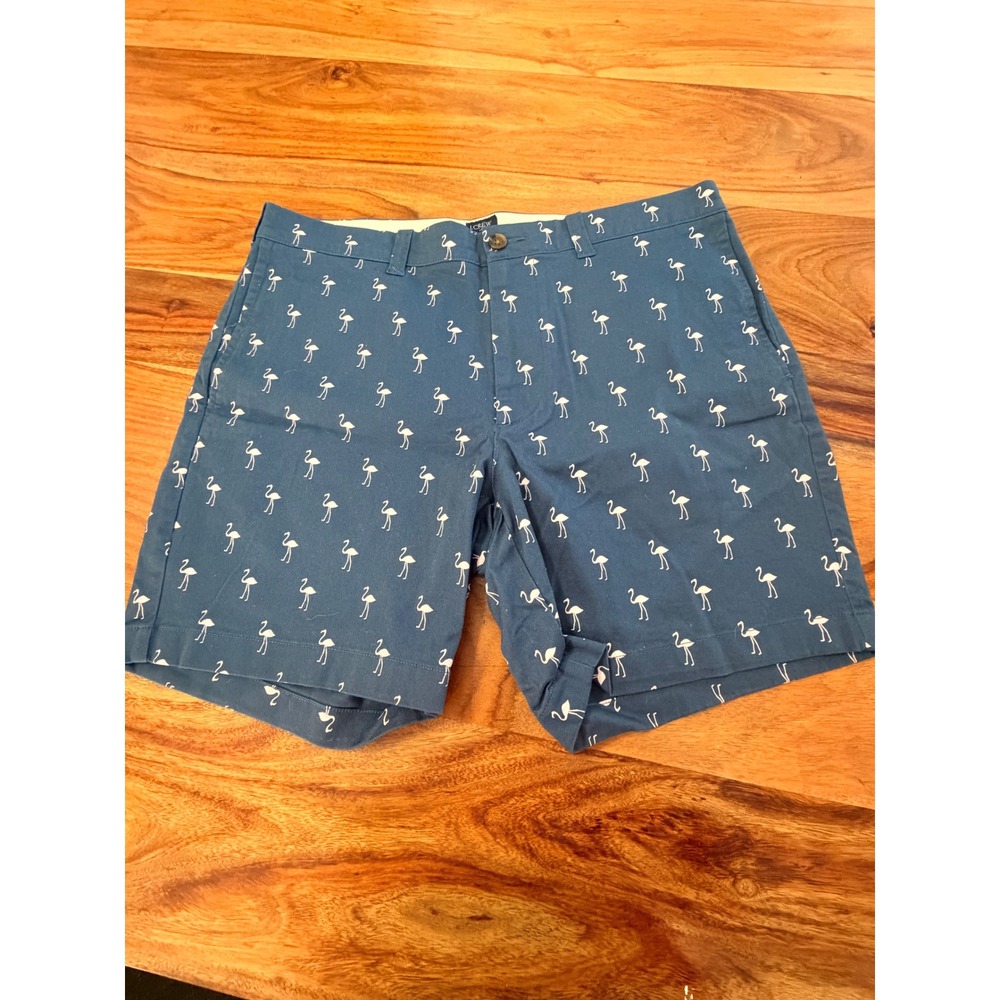 J.Crew Mens 34 Blue Flamingo Print Chino Shorts 7 Inch Inseam Summer Casual